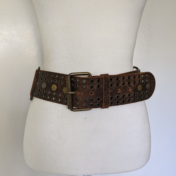 Brown distressed boho style leather belt - Picture 2 of 6